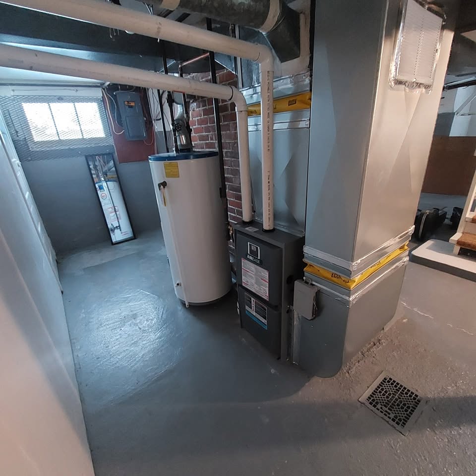 B.Knox Heating and Cooling furnace and hot water tank installation